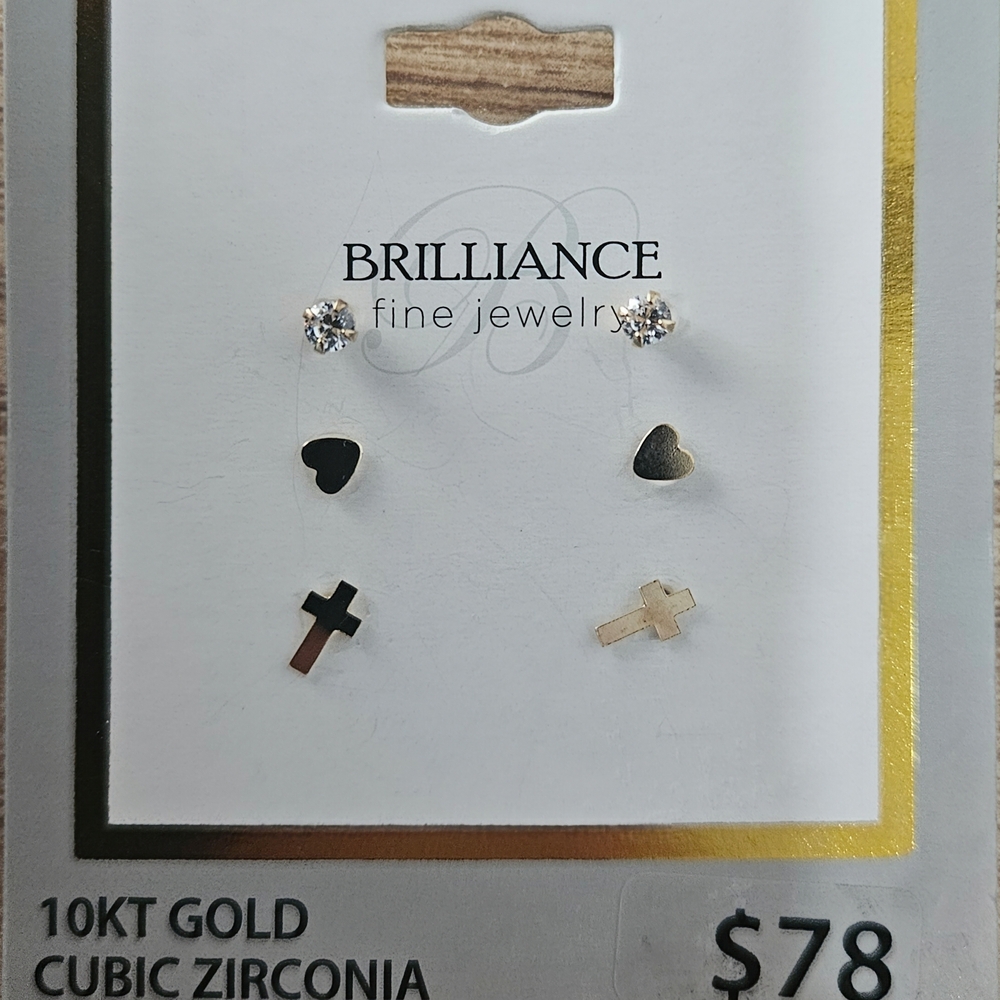 Brilliance 10KT Gold Silver Heart & Cross Earrings